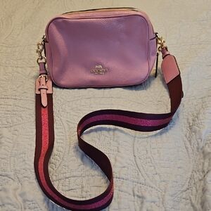Coach Blush Pink Crossbody Bag with Striped Strap